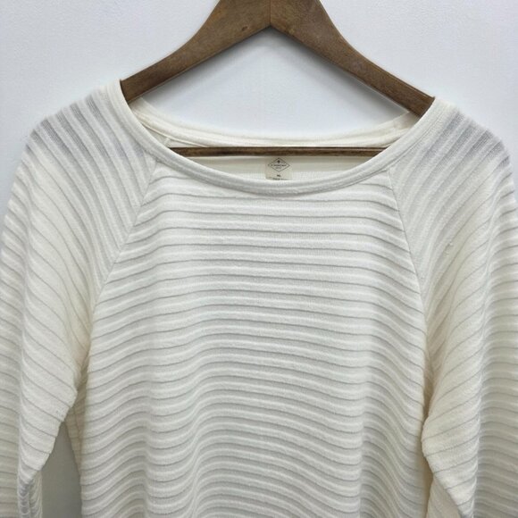 St Johns Bay Womens XL Ivory Textured Stripe Pullover Long Sleeve Top Casual - Picture 8 of 14